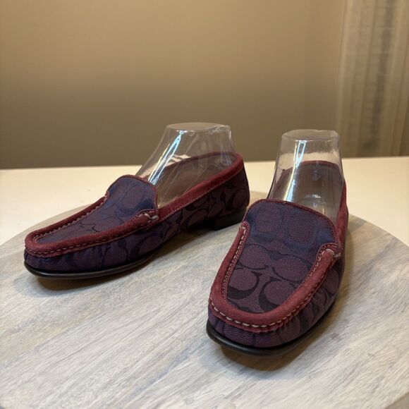 Coach Signature Jacquard Maroon Logo Women's Driving Shoes‎ Loafers US Size 6.5 - Picture 3 of 9